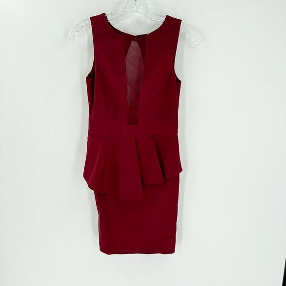 Lulu's Asymmetrical Peplum Stretch Knit Mesh Burgundy Sleeveless Dress Large - Picture 1 of 10